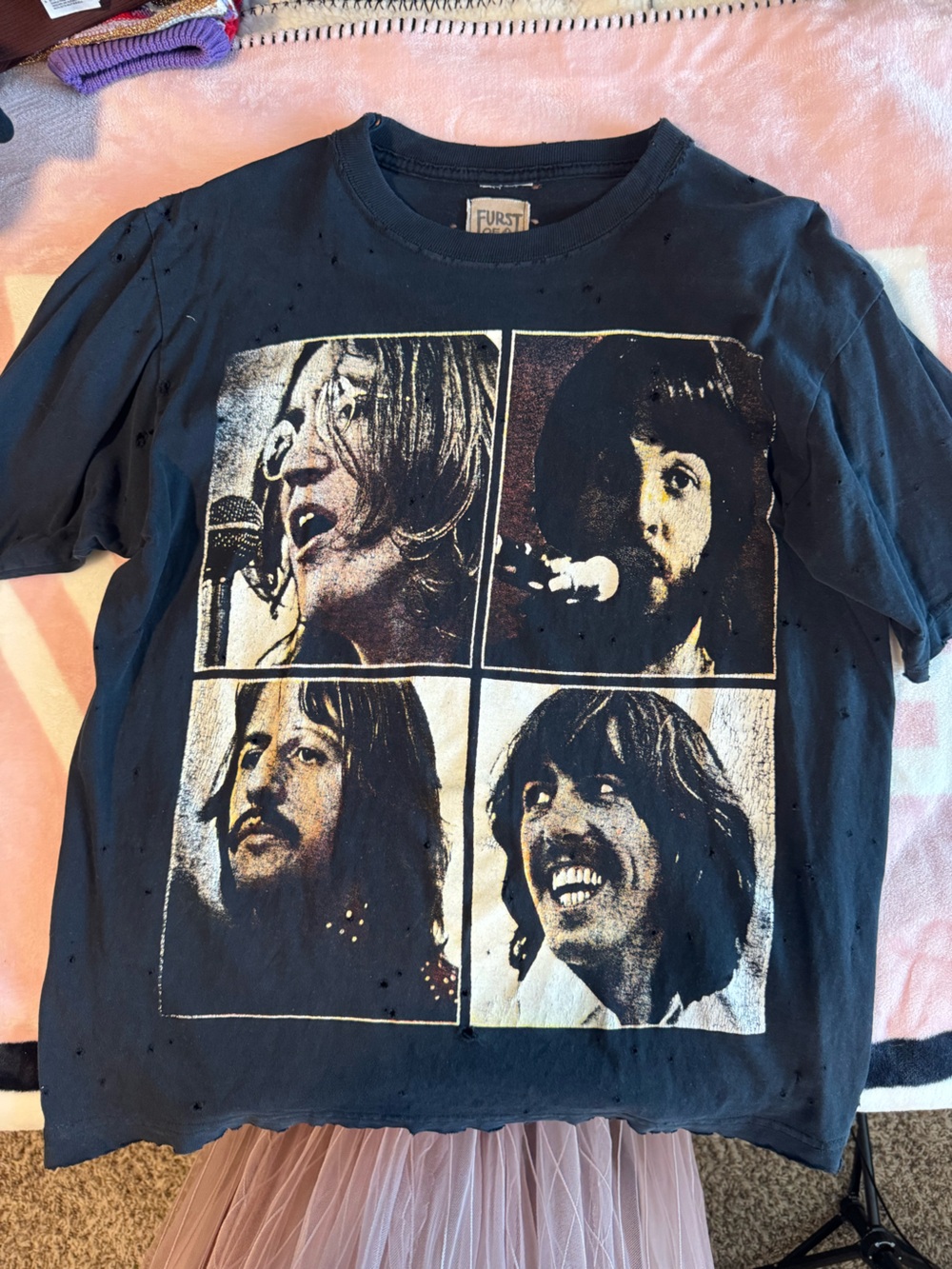 Vintage Beatles Black Band Photo Grid Tee